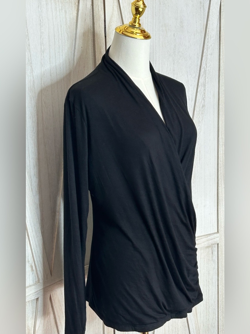 Christian Siriano Black Draped Long-Sleeve Wrap Top Minimalist SzM Day to Night - Picture 3 of 9